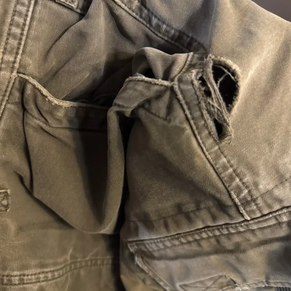 VTG Y2K Abercrombie and Fitch Paratrooper Cargo Canvas Shorts Drawcord Size 31
